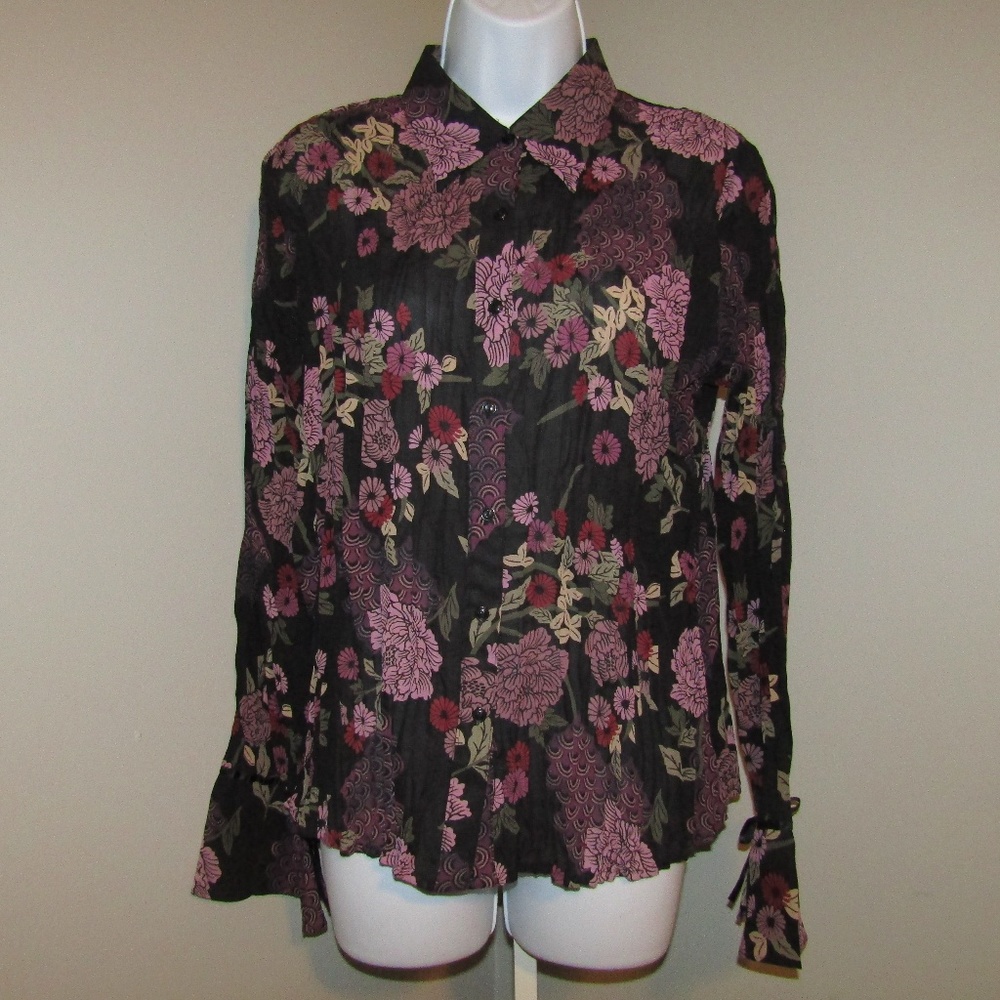 Apostrophe Top Black Purple Shirt Flower Sz Med